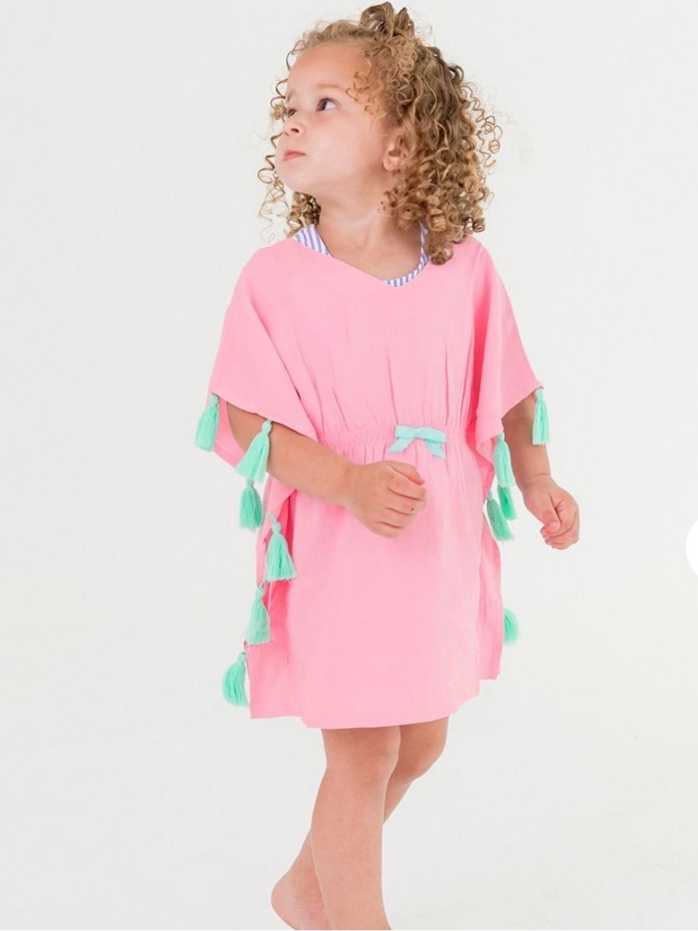 Ruffle Butts Pink Tassel Kaftan Cover-Up